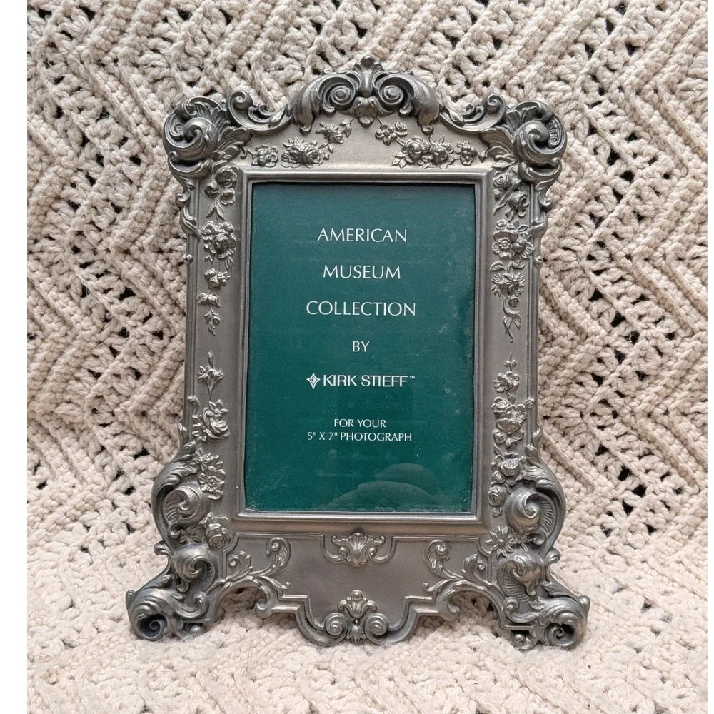 Kirk Stieff American Museum Collection Pewter 5x7 Picture Frame Ornate Floral